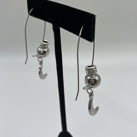 Silver-tone Drop Earrings with Beads and Silver-tone Large Moon Charms - Picture 6 of 12